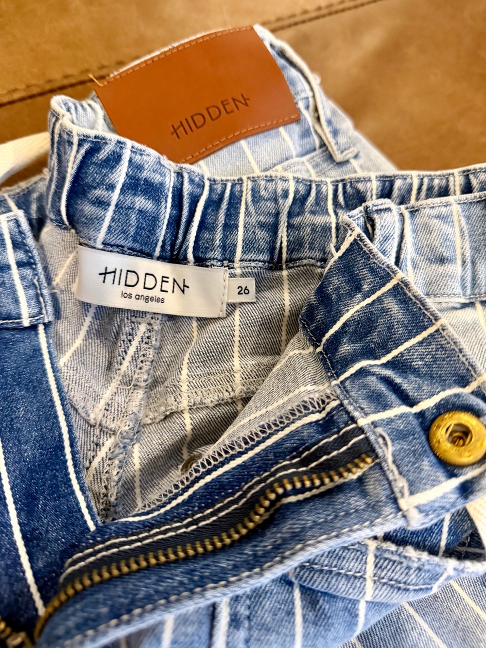 Hidden Nori Striped Light Blue Wide-Leg Jeans with Drawstring Waist - Picture 2 of 3